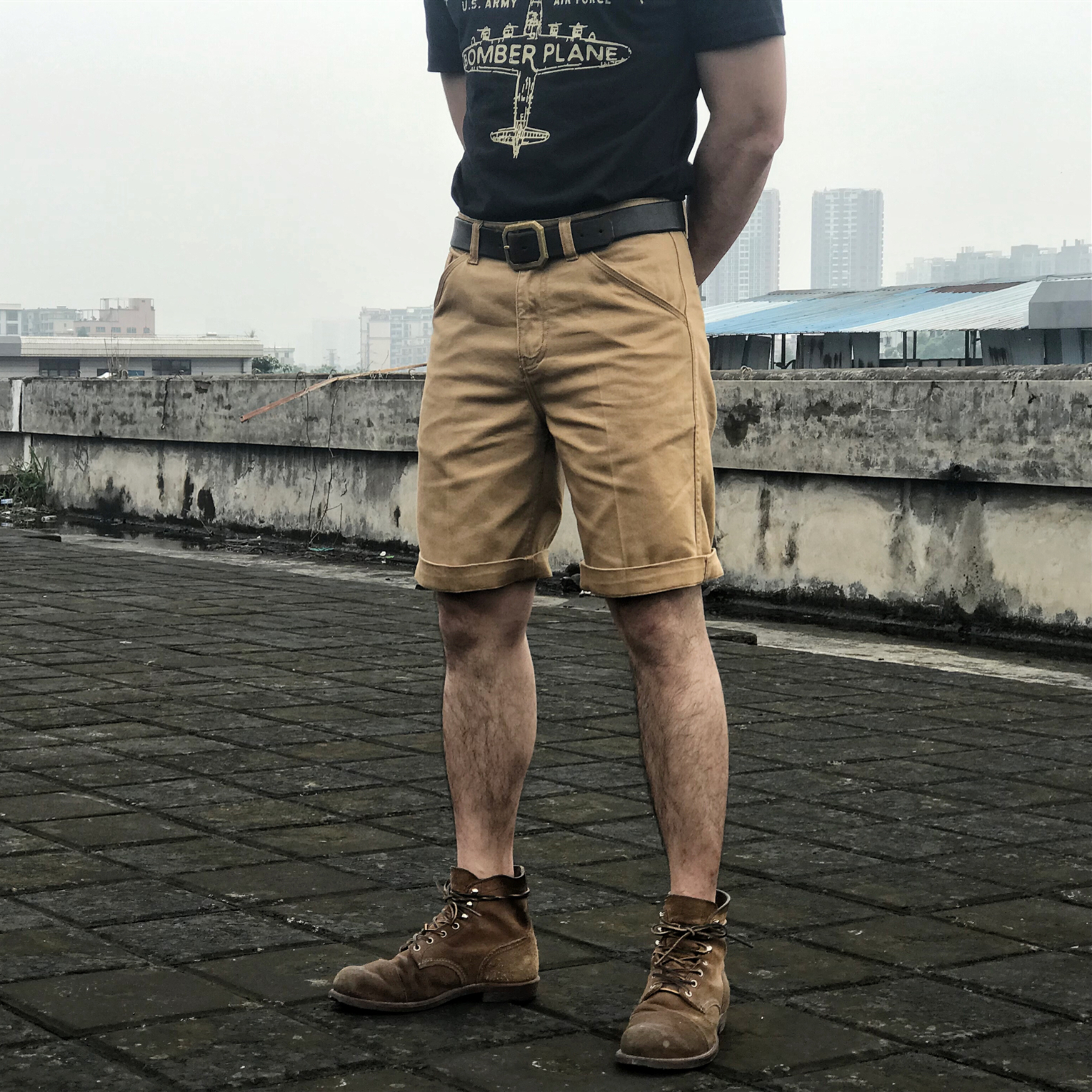 Chai rice retro Bermuda shorts mid-high waist chino overalls shorts men's loose five-point pants casual pants
