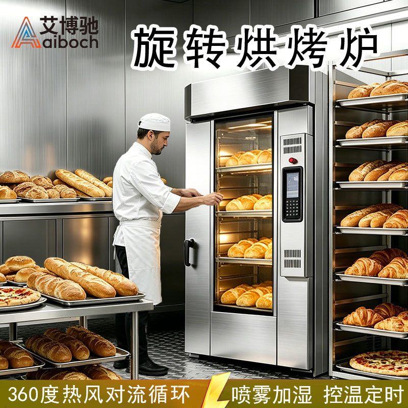 Hot Air Rotary Baking Oven with Timed Temperature Control, Trolley Convection Oven, Spray Humidification, Electric Heating Bread and Mooncake Baking Oven