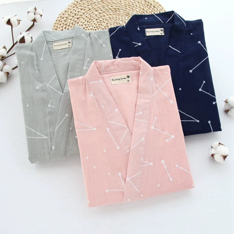 Kích thước lớn Nhật Bản vài người đàn ông và phụ nữ kimono cotton và đồ ngủ lanh đặt cotton đôi gạc hấp quần áo