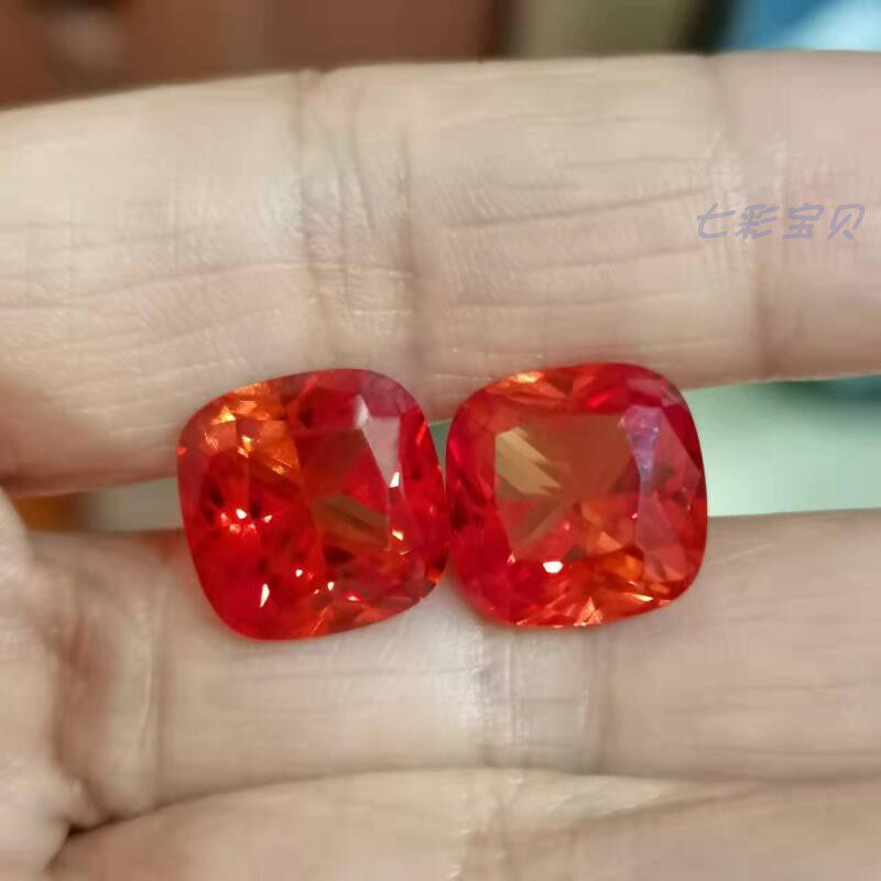 Jewelry grade large grain firework melt method orange red synthetic sapphire artificially bred crystal clean color beautiful