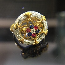 18K gold inlaid red blue treasure ring CP130018 style retro gorgeous