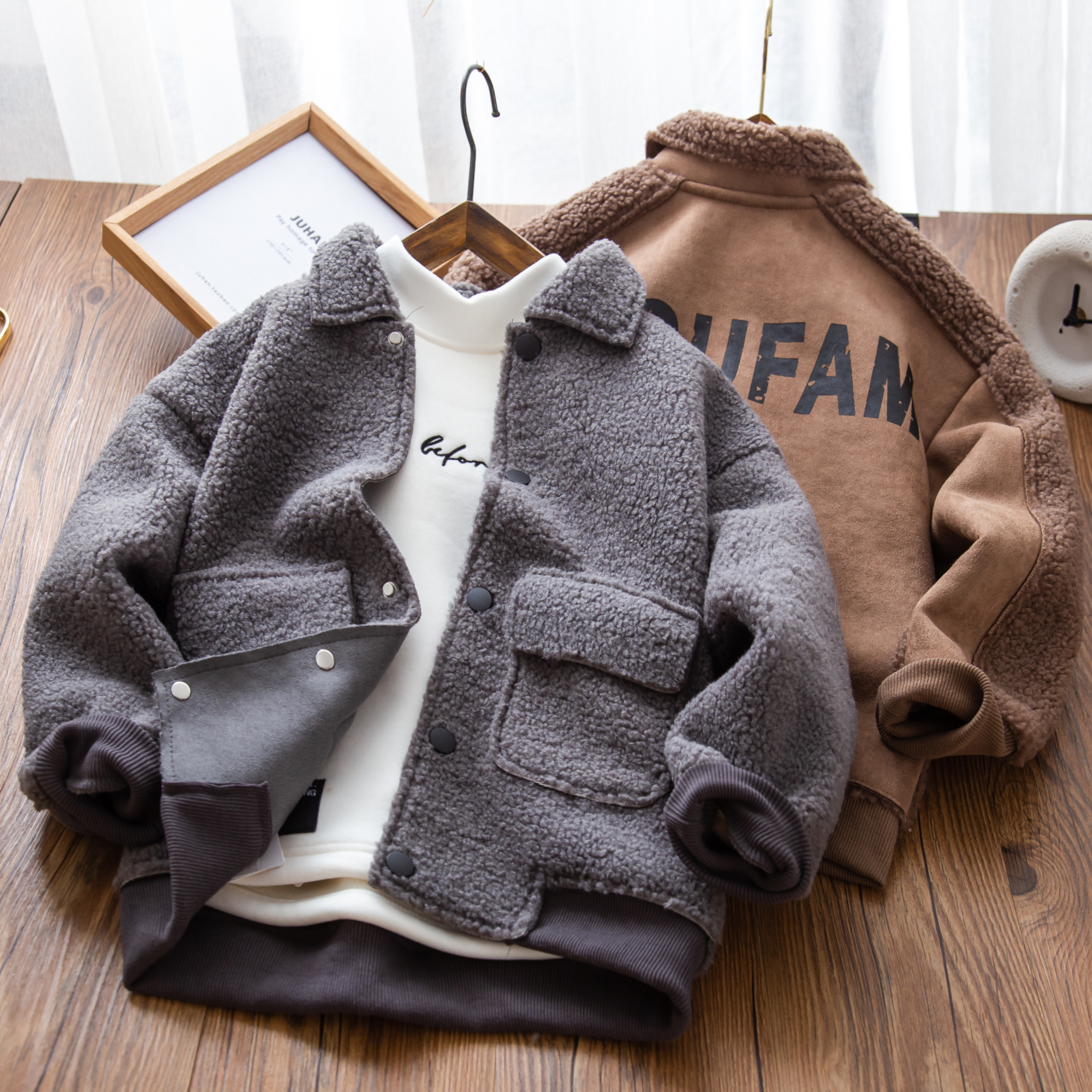 Children plus suede jacket autumn winter new boy thickened cotton clothes 2023 winter windproof and warm sports blouse winter dress-Taobao