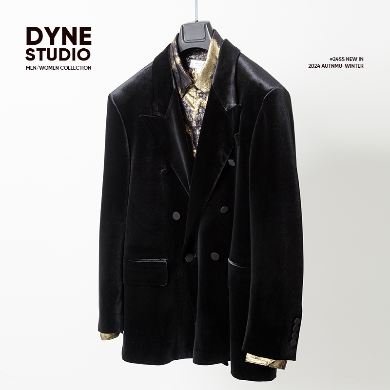 Dyne Studio High-End Craftsmanship Luxurious Double-Breasted Velvet Classic Evening Loose Suit Jacket 8930