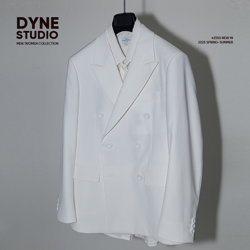 Dyne Studio High-End Craftsmanship Off-White Double-Breasted Classic Blazer for Men 8774