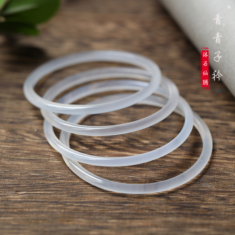 Dingdang Bracelet in Ancient Style, Extremely Fine Lychee Frozen Jade Chalcedony, Oil Green Agate, 1 Piece of White Moonlight Fine Bracelet, Hanfu Ancient Style, Ethnic Style