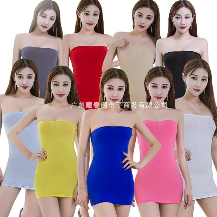 Sexy Wrapped Pajamas Sexy Lingerie Women's Nightdress Perspective Passion Temptation Tease Transparent Tight Ice Silk Tube Top Dress