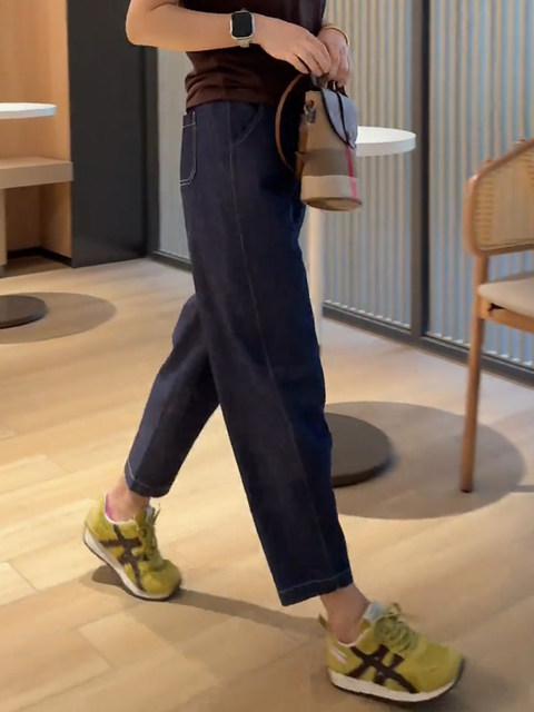 Thin Denim Pants for Women, Loose Harem Pants, Summer Petite Versatile Carrot Pants, High-Waisted Cropped Pants, Slimming Dad Pants