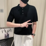 Трикотажная шелковая футболка polo, летняя трендовая тонкая рубашка для отдыха, в корейском стиле