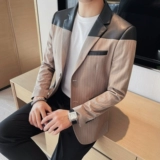 Полиуретановый пиджак классического кроя, мужской трендовый костюм для отдыха, изысканный стиль, облегающий крой, в корейском стиле