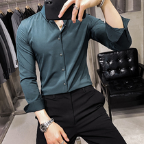 Spring and Autumn new large size shirt men long sleeve Korean trend business dress Mens solid color shirt British style mens