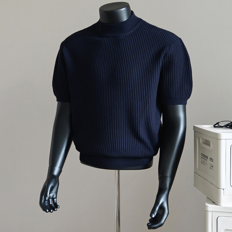Old Money Style Half-High Collar Ribbed Sweater for Men, Long-Sleeved, New Autumn and Winter Versatile Oversized Thick Knit Base Shirt