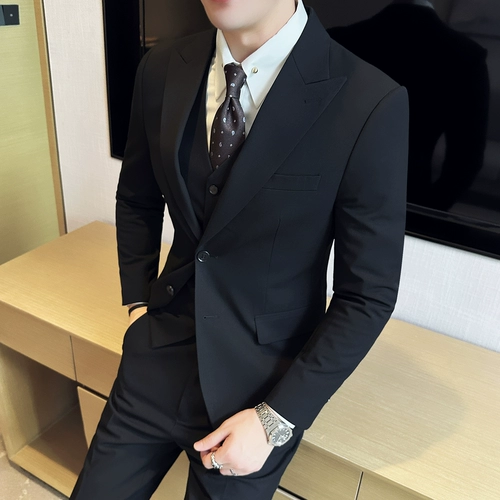 Костюм, комплект для отдыха, свадебное платье, пиджак классического кроя, изысканный стиль, в британском стиле, облегающий крой, 3 предмета