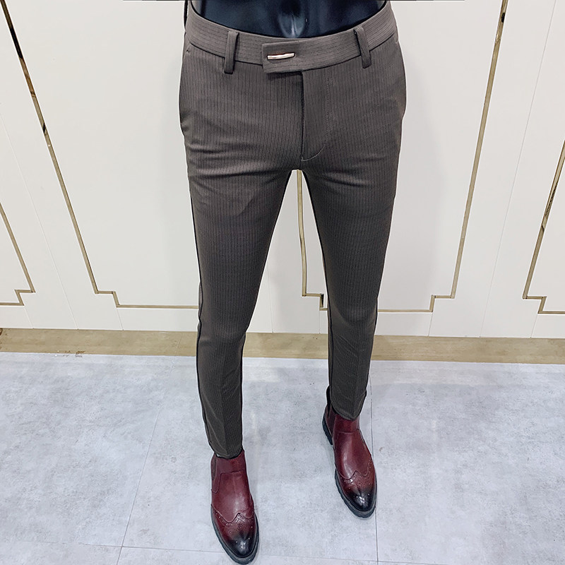 Casual nine-point trousers men's summer striped trousers Korean version trendy slim feet business suit pants 2022 new