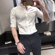 Summer casual shirt mens short sleeve stripes white seven-point sleeve mens shirt Korean version of trend handsome slim mens shirt