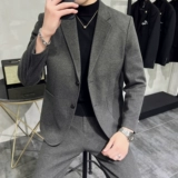 Шерстяной костюм, осенний демисезонный приталенный комплект, пиджак классического кроя для отдыха, изысканный стиль