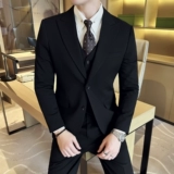 Костюм, комплект для отдыха, свадебное платье, пиджак классического кроя, изысканный стиль, в британском стиле, облегающий крой, 3 предмета