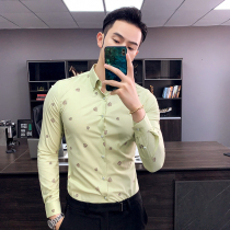 Flowers shirt male long sleeve Korean version Trend handsome for spring and autumn business casual men sashimi Inn ruffling wind mens clothing