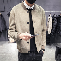 Wool coat mens spring and autumn 2021 new winter mens jacket Korean trend English style hairy short windbreaker