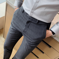 2021 new autumn winter plus velvet striped trousers mens business dress British casual trousers Korean version of the trend suit pants