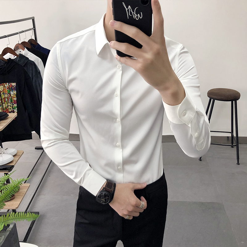 White shirt male long sleeve Korean version trendy workwear for men free of ironing casual shirt Inn men's clothing