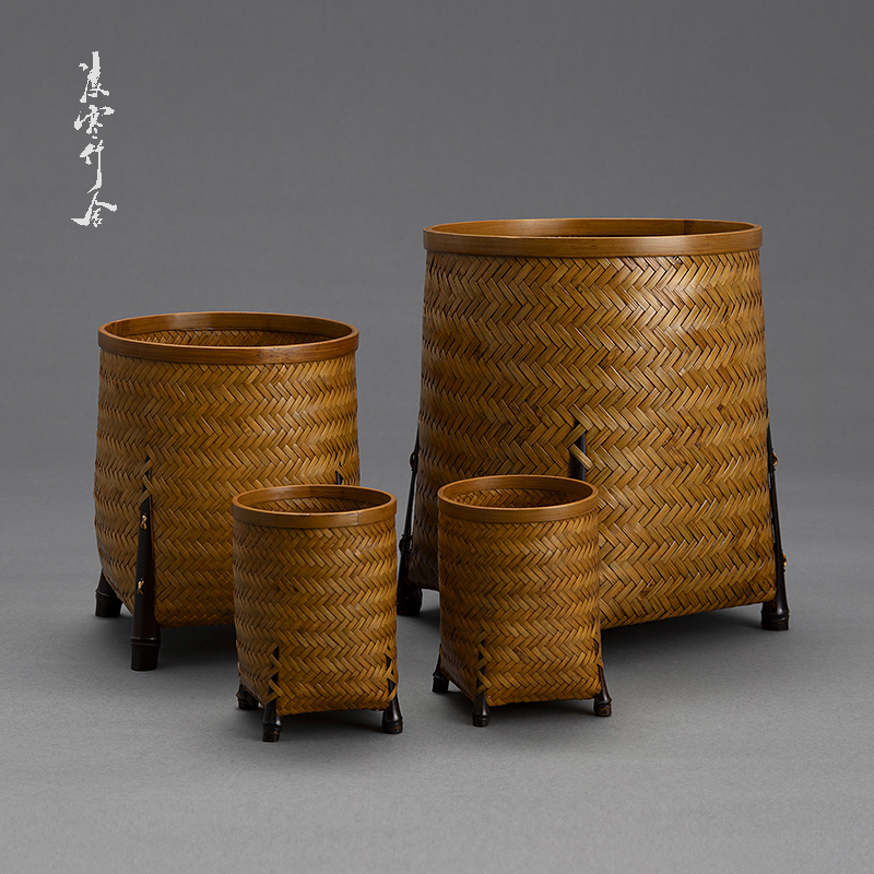 Bamboo Scroll Storage Basket for Tea Ceremony Accessories, Four-Corner Round Mouth Calligraphy and Painting Tube Paper Basket Bamboo Scroll Storage Basket for Tea Ceremony Accessories, Four-Corner Round Mouth Calligraphy and Painting Tube Paper Basket