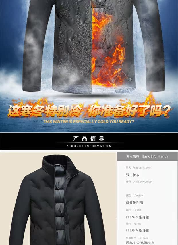 Playboy cha áo khoác mùa đông dày trung niên cotton phù hợp với nam 40-50 tuổi áo khoác cotton trung niên nam áo phao lông vũ