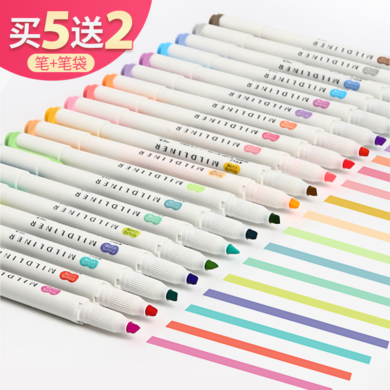 Buy 5 Get 2 Japan ZEBRA Zebra Highlighter Pale Marker Pen Double Head Pen Thickness Color Marker Pen WKT7 Light Color Candy Color Hand Ledger Silver Light Zebra Pen Stationery