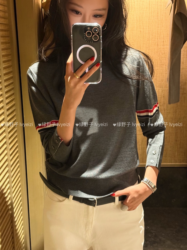 Lvyezi Green Field 26 Early Autumn Tb Double Armband Yangzi Wool Round Neck Knitted Pullover Long Sleeve Sweater for Women