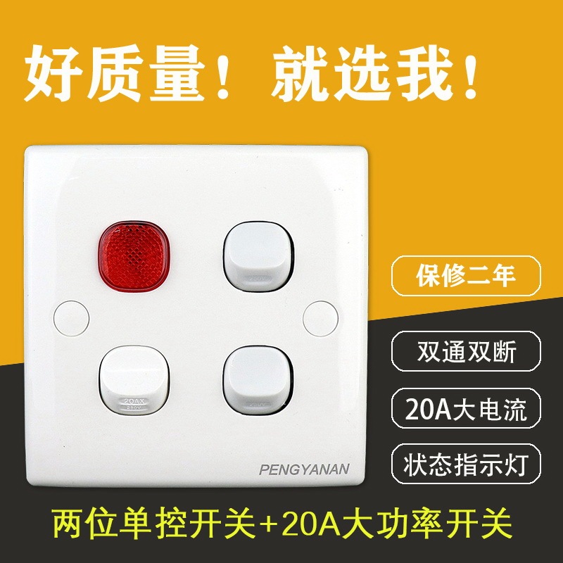 Pengyanan Two-Position Single Control Switch 20A Dual Maximum Power Rocker Switch with Indicator Light for Water Heaters and Lighting Fixtures