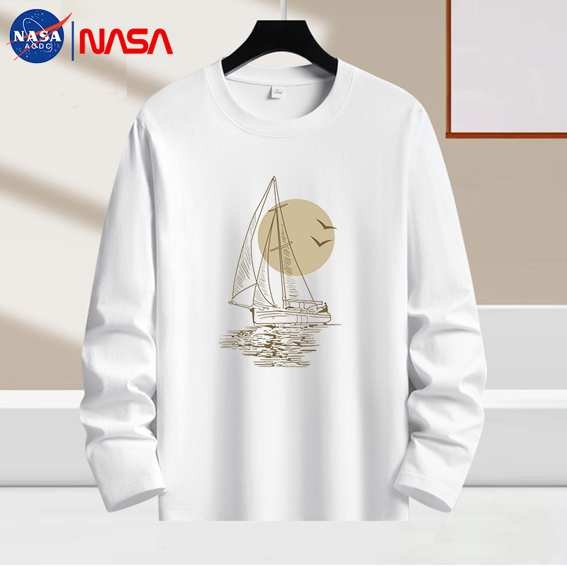 100% Cotton | Nasa Collaboration 2026 New Long-Sleeve T-Shirt for Men and Teenagers, Loose Fit, Pure Cotton, Autumn and Winter Base Layer