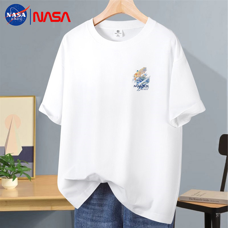 100% хлопок 丨NASA joint летняя новая стильная мужская студенческая молодежная футболка из чистого хлопка с короткими рукавами, свободная повседневная трендовая футболка
