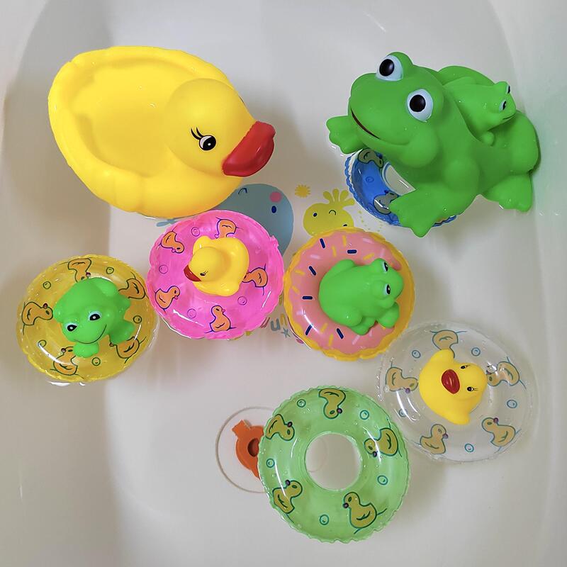 Children's Water Play Soft Rubber Squeaky Frog and Duck Mini Swim Ring Baby Infant Bath Toys Children's Water Play Soft Rubber Squeaky Frog and Duck Mini Swim Ring Baby Infant Bath Toys