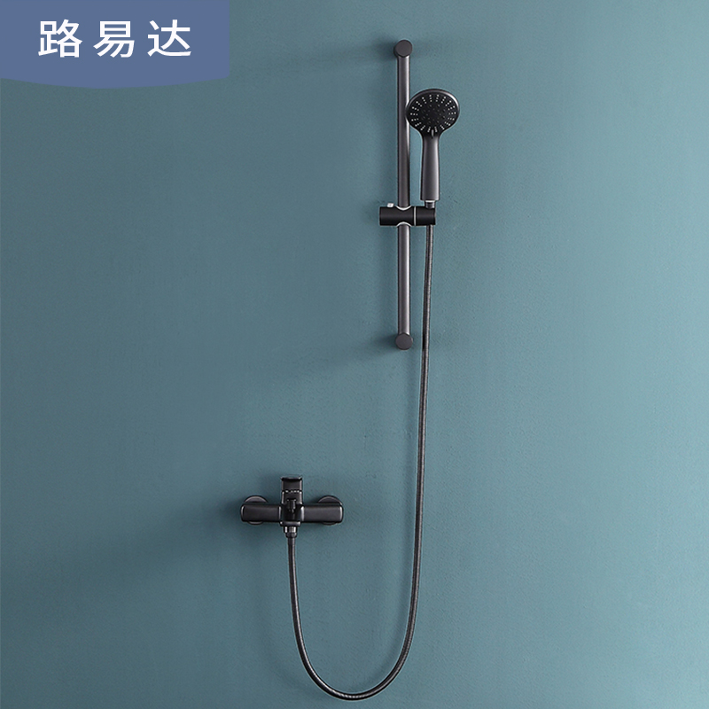 Luida black bathtub faucet Surface mounted wall mounted bathtub Full copper faucet shower Hot and cold shower set
