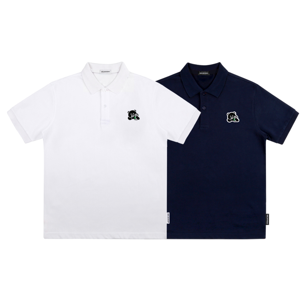 MMLABCREW KOHIBEAR embroidery logo Summer men and women casual pure cotton white Tibetan short sleeves POLO shirt