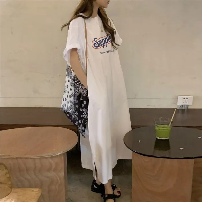 Extra Large Size Over-The-Knee Dress for Women, Loose Fit, Tummy-Concealing, Slimming, Plus-Size Summer Short-Sleeve T-Shirt Dress, Casual Versatile Long Dress Extra Large Size Over-The-Knee Dress for Women, Loose Fit, Tummy-Concealing, Slimming, Plus-Size Summer Short-Sleeve T-Shirt Dress, Casual Versatile Long Dress