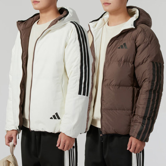 Мужская двусторонняя спортивная пуховая куртка Adidas 2024, зимняя, с капюшоном, повседневная, ветрозащитная, теплая, модель JM4622