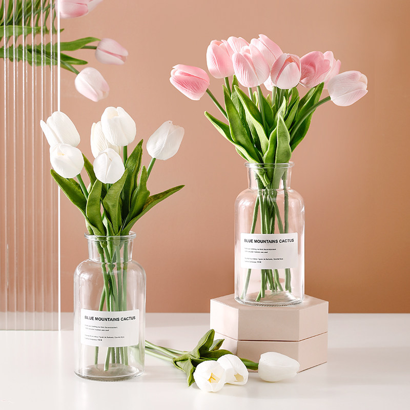 Tulip Emulation Flower Living-room Swing Piece Decoration Fake Flower Bouquet Furnishing Silk Flowers Home Tea Table Dining Noodles Floral Art Supplies