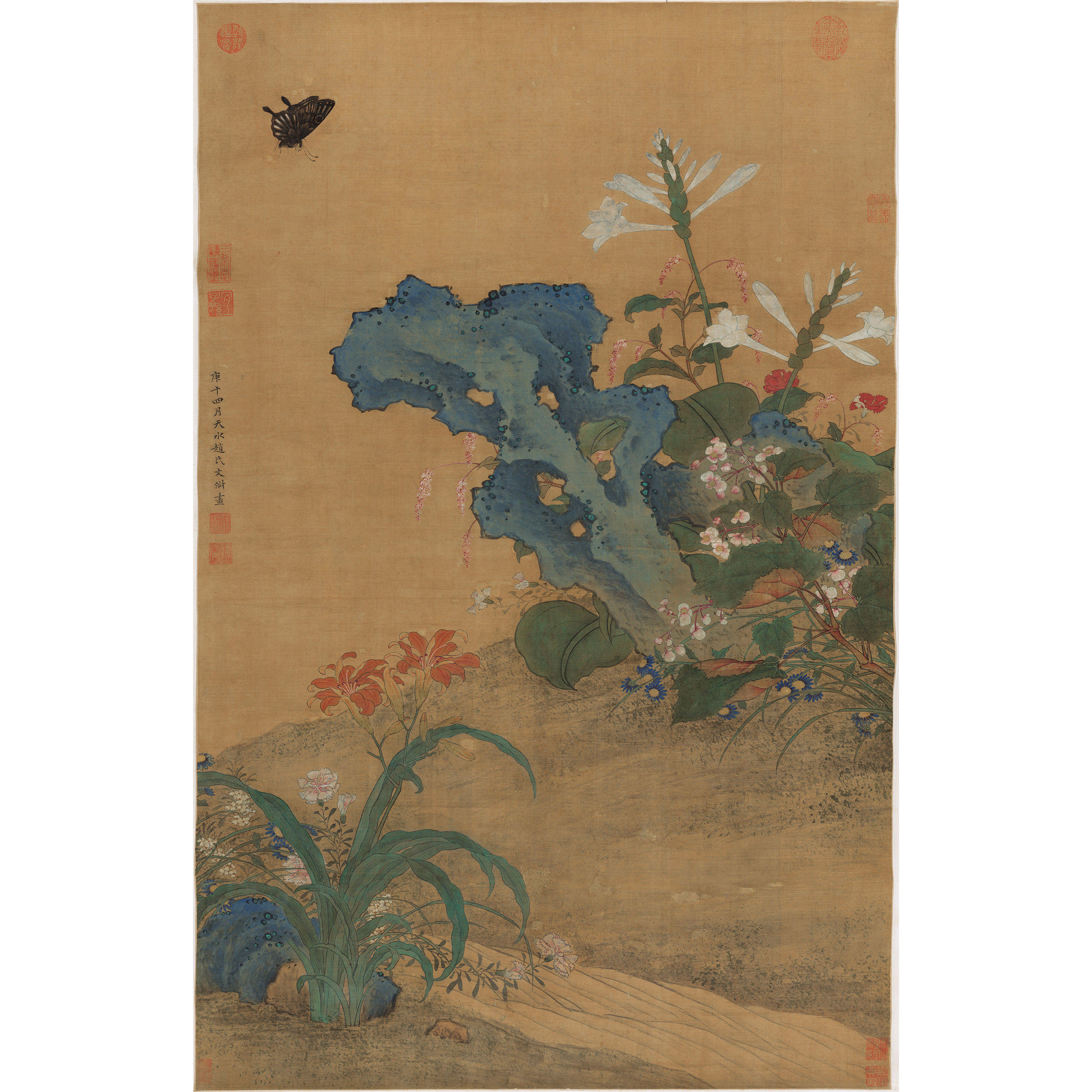 明文俶秋花蛺蝶圖高清微噴仿古中式裝飾臨摹山水畫玄關背景掛軸