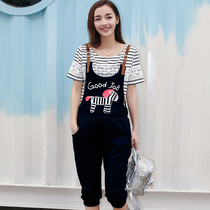 Pregnant women bib pants pants summer thin new fashion support belly wear one-piece pants tide mom small feet pants spring and autumn