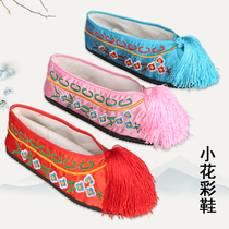 Opera color shoes Flat embroidered shoes Peking Opera drama flower Dan Miss Xiaodan Tsing Yi shoes Childrens costume shoes Womens color shoes