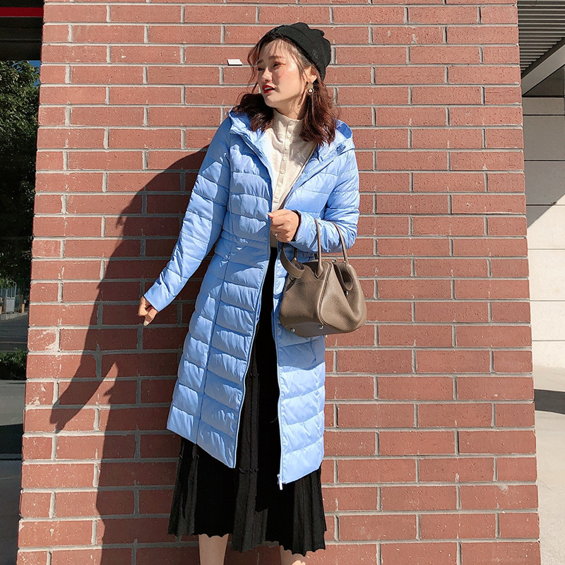 2021 New winter Han edition of light down jacket female middle - long edition fashion collects white duck duvet fixation blast coat