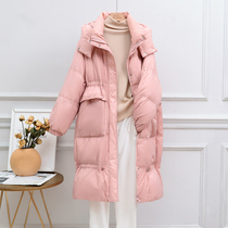 2021 New Korean version of the duvet jacket woman with a knee loose and thickened to collect waist and winter clothing exploits jacket