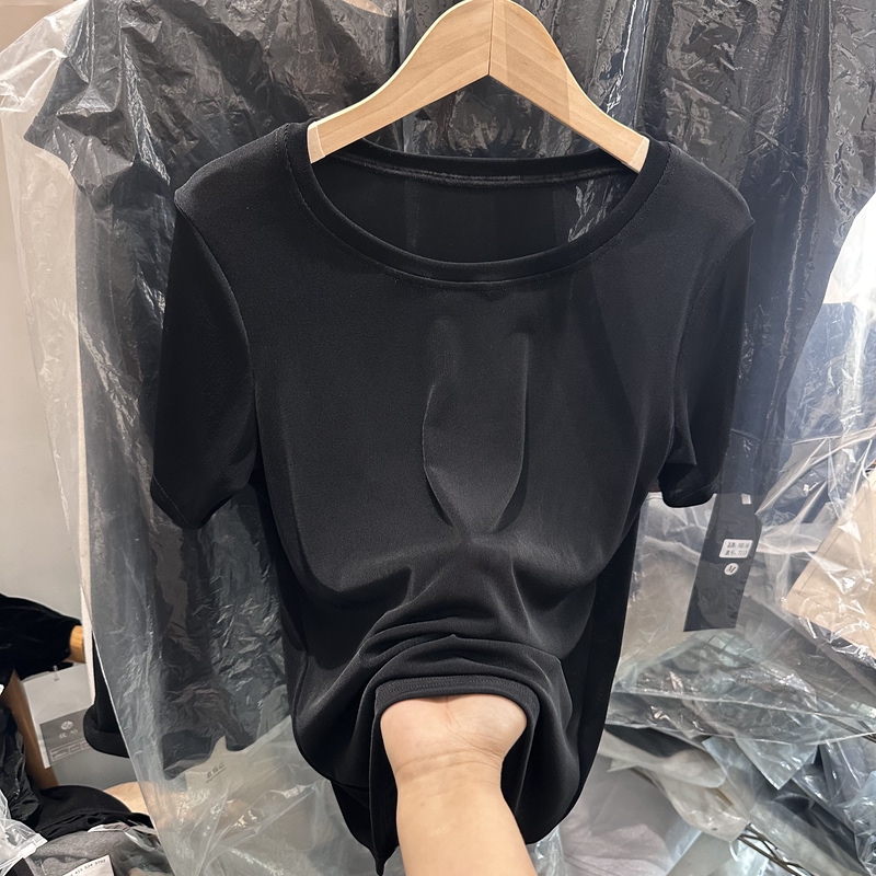 Acetate Fabric Summer T-Shirt for Women, Short-Sleeved, New Round Neck, Fashionable and Stylish, Base Layer Top, Slimming, Plus Size, Fat m Acetate Fabric Summer T-Shirt for Women, Short-Sleeved, New Round Neck, Fashionable and Stylish, Base Layer Top, Slimming, Plus Size, Fat m