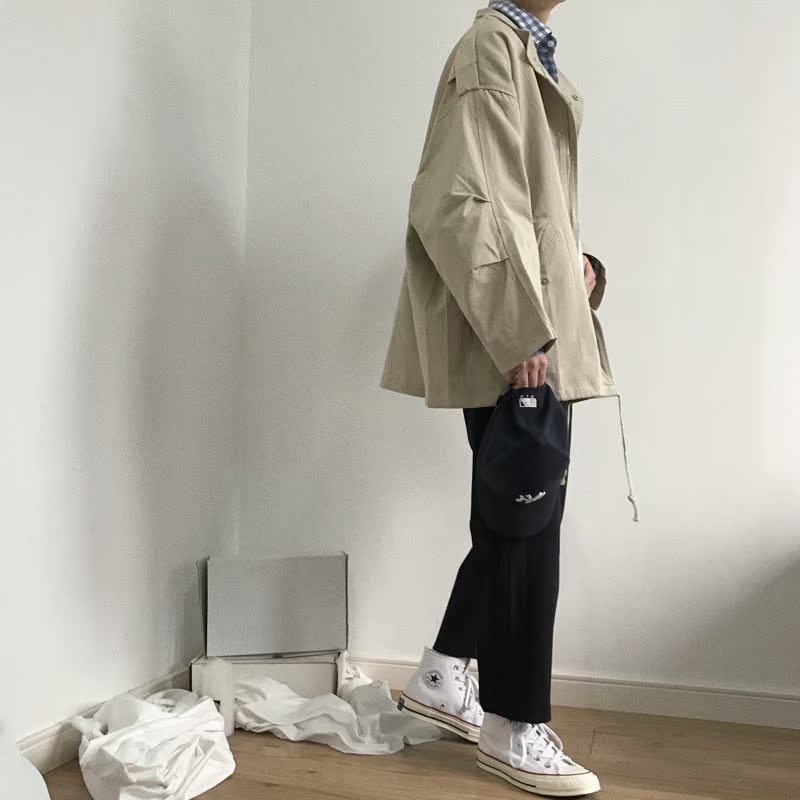 J / W Mùa thu New Korea ulzzang Harajuku Wild Light Color Cổ áo khoác gió Áo khoác nam và nữ áo gió bomber nam