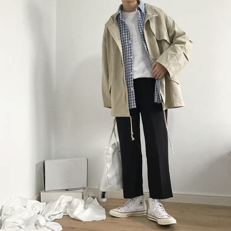 J / W Mùa thu New Korea ulzzang Harajuku Wild Light Color Cổ áo khoác gió Áo khoác nam và nữ áo gió bomber nam