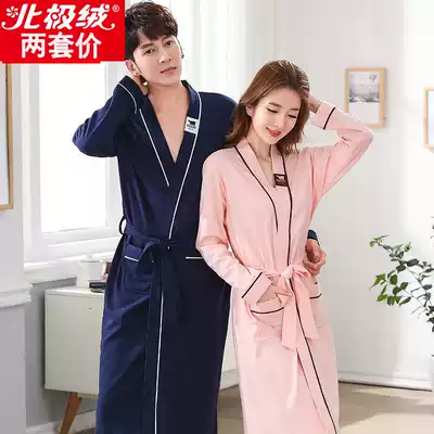 Couple robe spring and autumn cotton long version hotel bathrobe women men long sleeve pair pajamas sexy summer