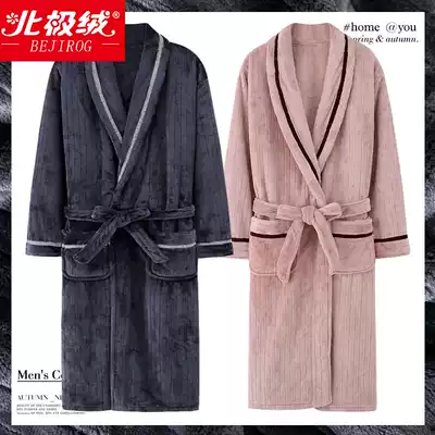 Autumn and winter coral velvet couple robe men's long version of bathrobe female flannel plus velvet padded pajamas winter