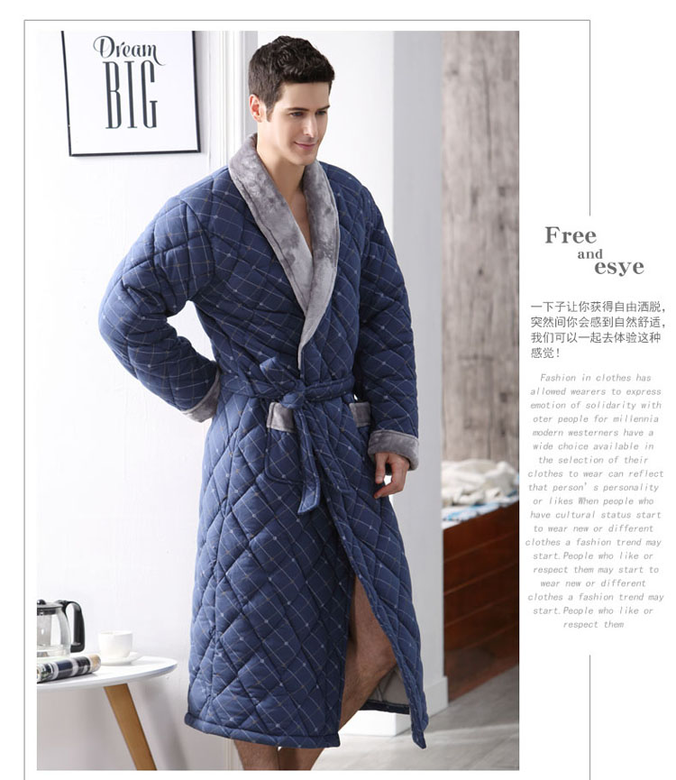 Áo ngủ nam mùa đông cotton chần bông chăn ấm áp đồ ngủ trung niên cộng với áo choàng cotton dày nam dài bộ đồ ngủ nữ cotton