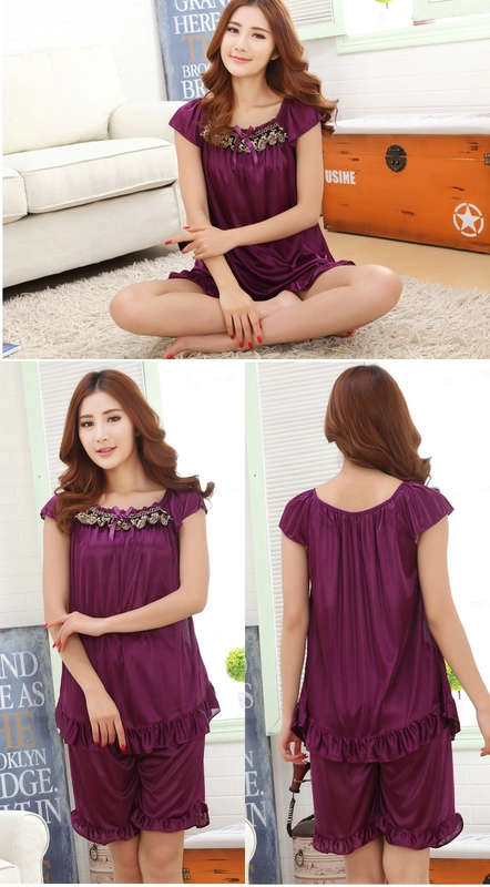 Đồ ngủ nữ trung niên mùa hè băng lụa ngắn tay mỏng phần mẹ cộng với phân bón XL lỏng lẻo phục vụ nhà mùa hè