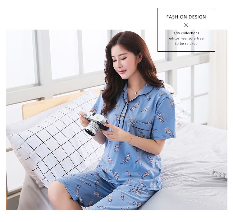 Thêm kích thước lớn nữ đồ ngủ mùa hè cotton ngắn tay áo lỏng lẻo cộng với phân bón tăng 200 pound chất béo mm set trung và cũ